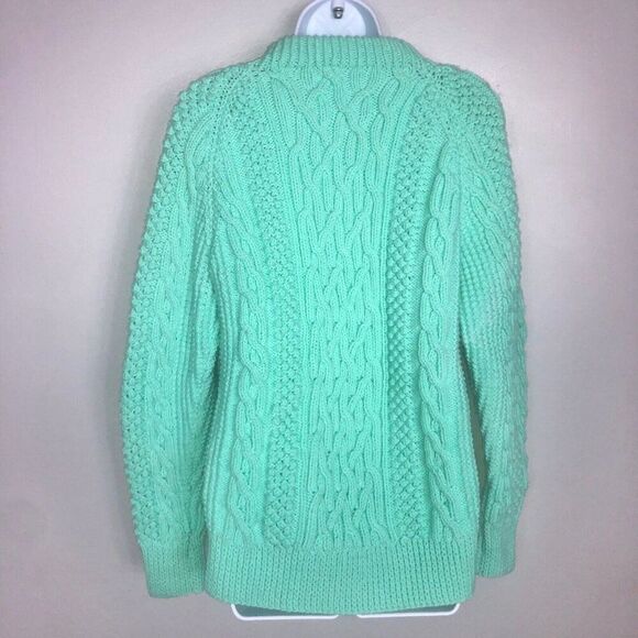 Womens Small Sweater Handmade Cable Knit Pullover Thick Mint Green NEW - Picture 6 of 7